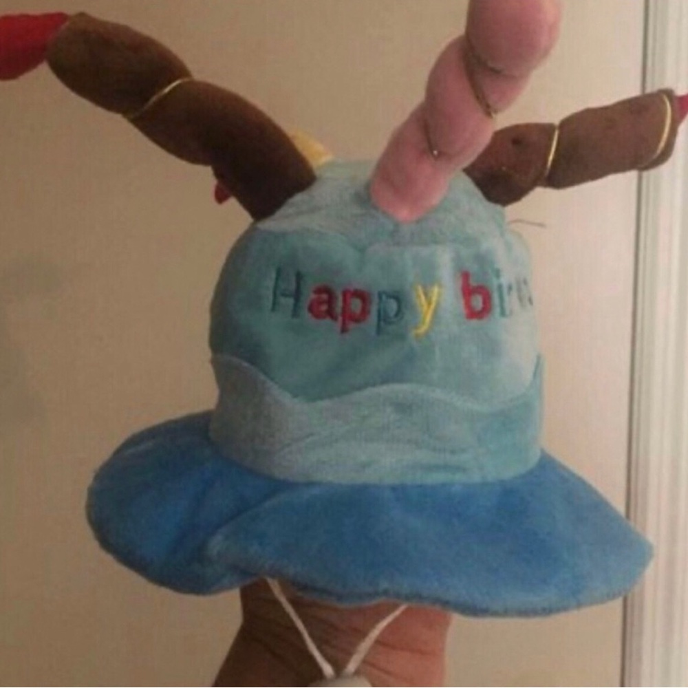 Dog Birthday Plush Blue Party Hat with Antlers